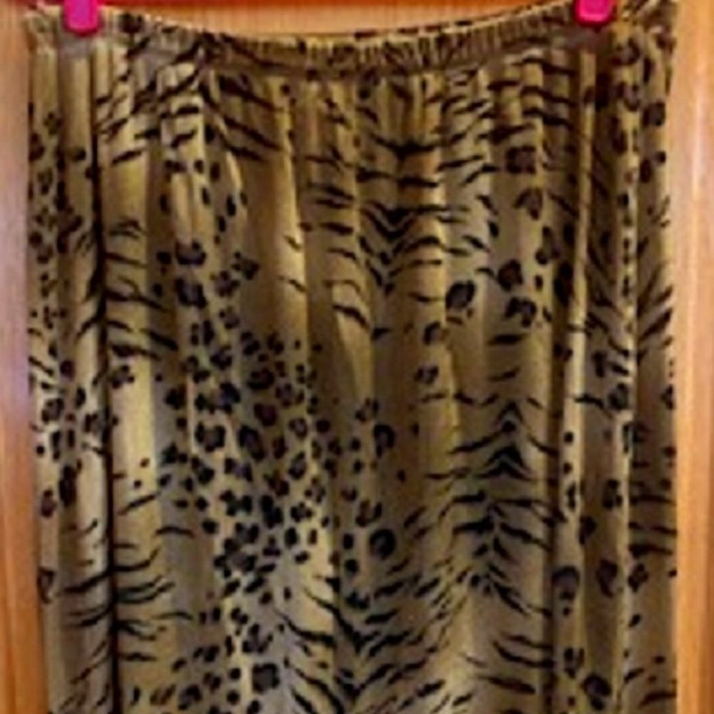 Slinky Brand Animal Leopard/Tiger Print Pull-On Skirt Slits Sz: 1X